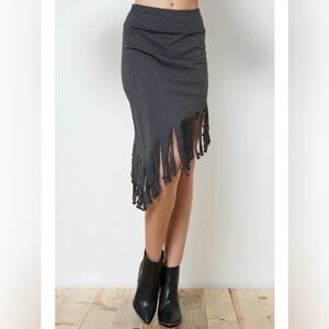 Fringe Asymmetrical French Terry Skirt